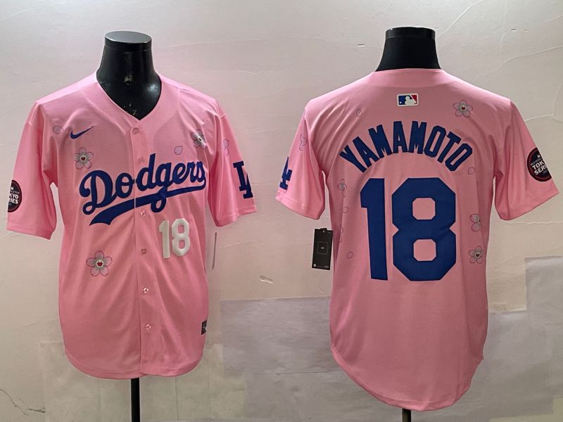 Men Los Angeles Dodgers #18 Yamamoto Pink Sakura Edition 2025 Nike MLB Jersey style 7->los angeles dodgers->MLB Jersey